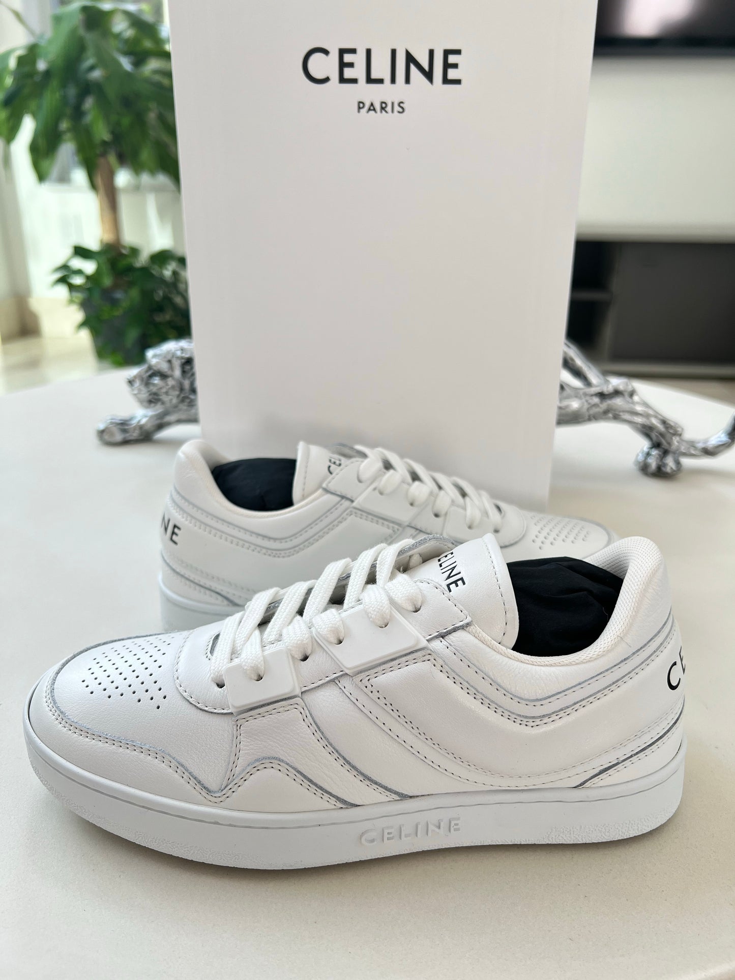 CELINE TRAINER LOW LACE-UP SNEAKER IN CALFSKIN OPTIC WHITE