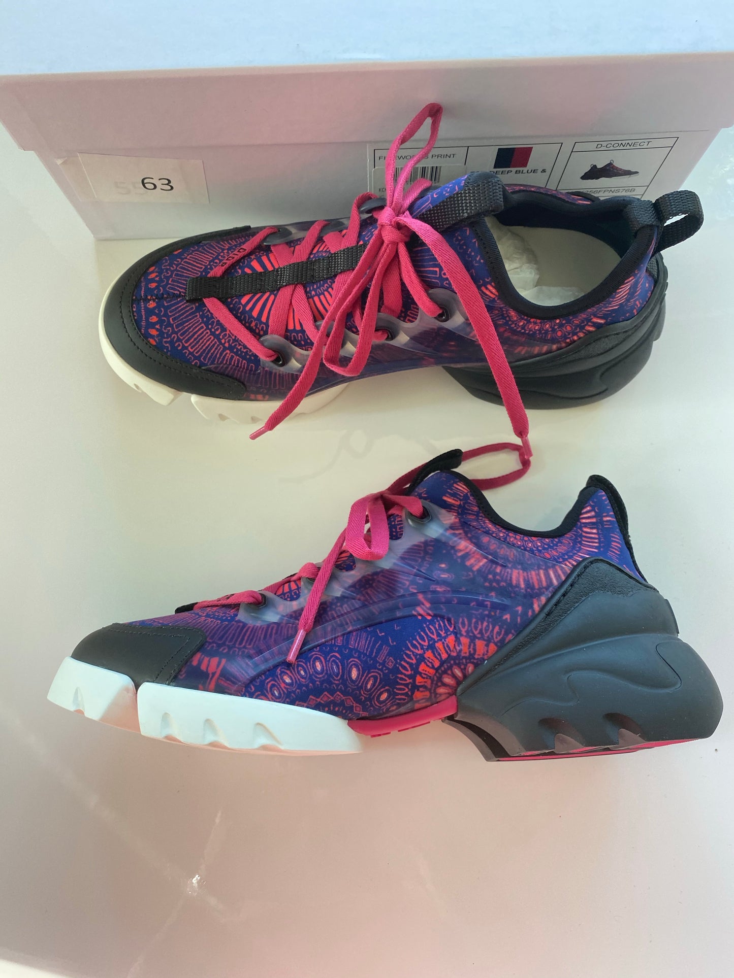 Dior D Connect Black Purple Pink Neoprene Lace Up Sneakers