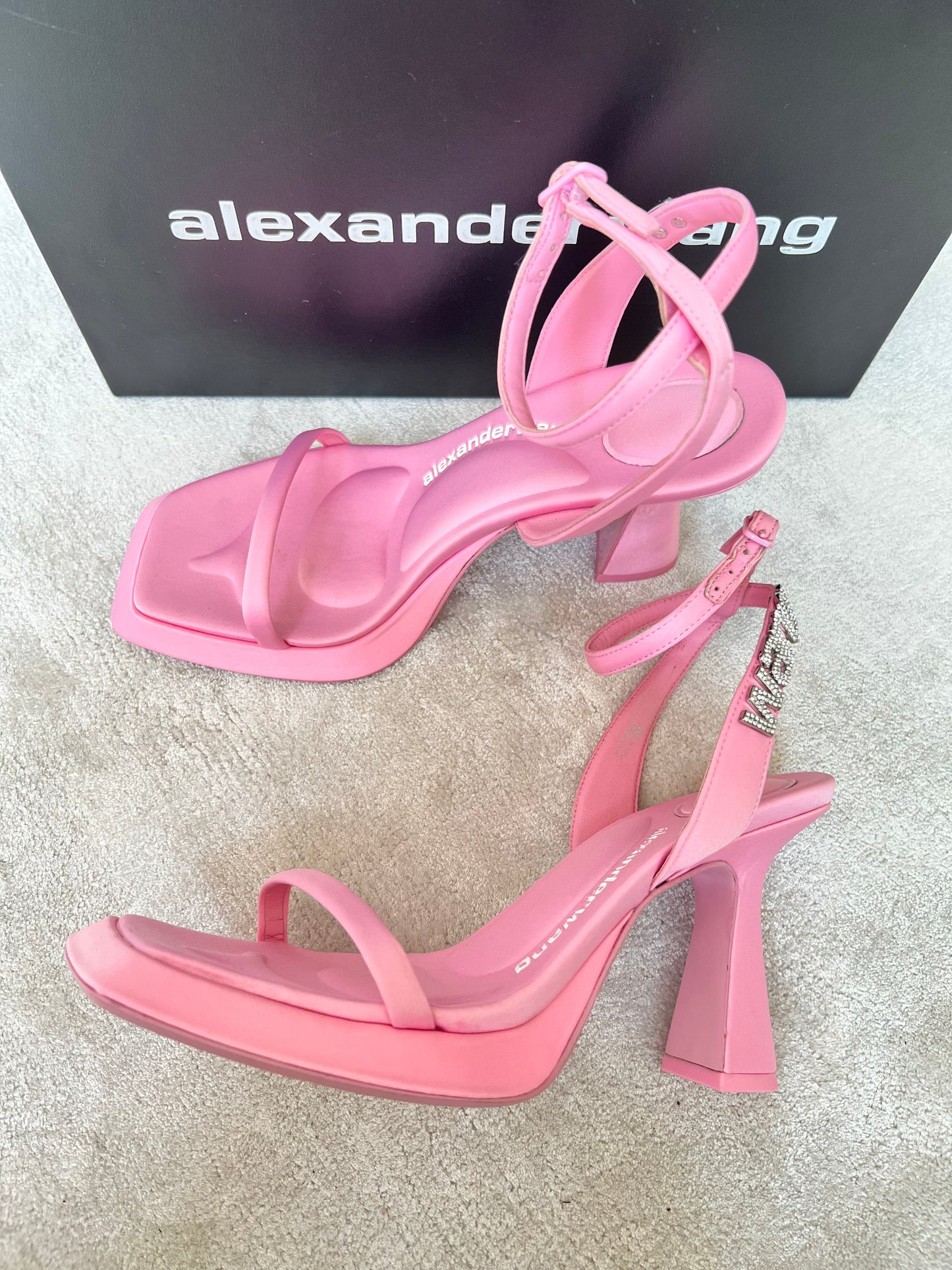 Alexander Wang Shannan Prism Pink Satin Crystal Embellished Sandals Shoes Heels