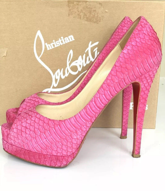 CHRISTIAN LOUBOUTIN ALTADAMA 140 WATERSNAKE GRENADINE SNAKE PINK PUMP SHOES