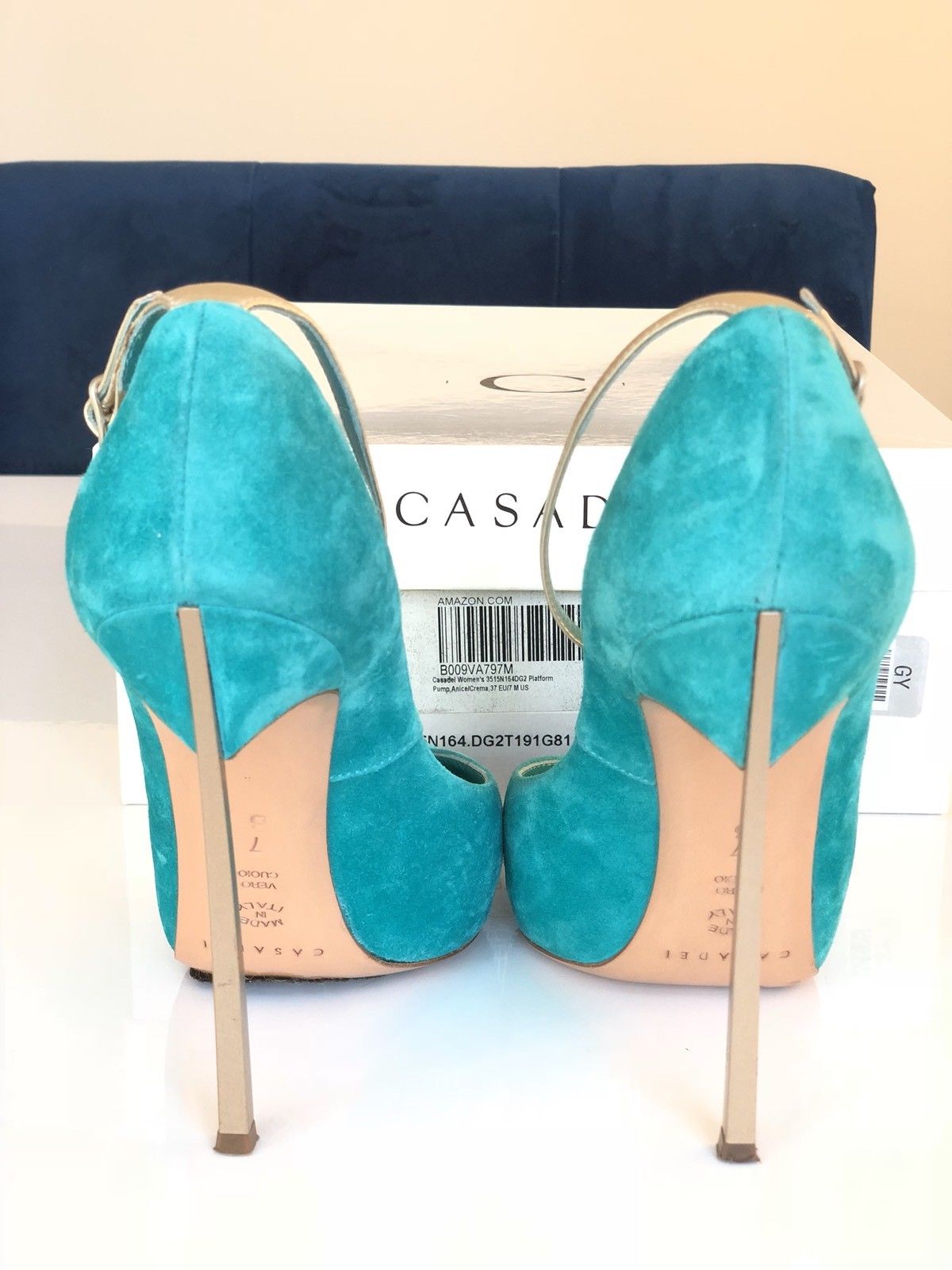 CASADEI BLADE METAL HEEL POINTED TOE TURQUOISE GREEN ANICE SUEDE PUMP SHOES