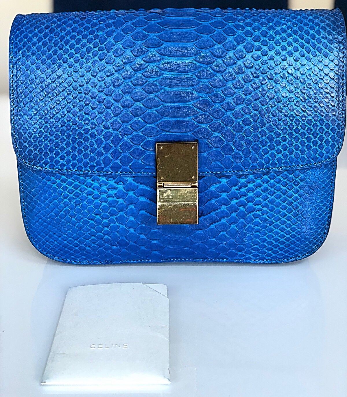 Celine Python Royal Blue Box GHW Medium Flap Handbag Cross Body Bag