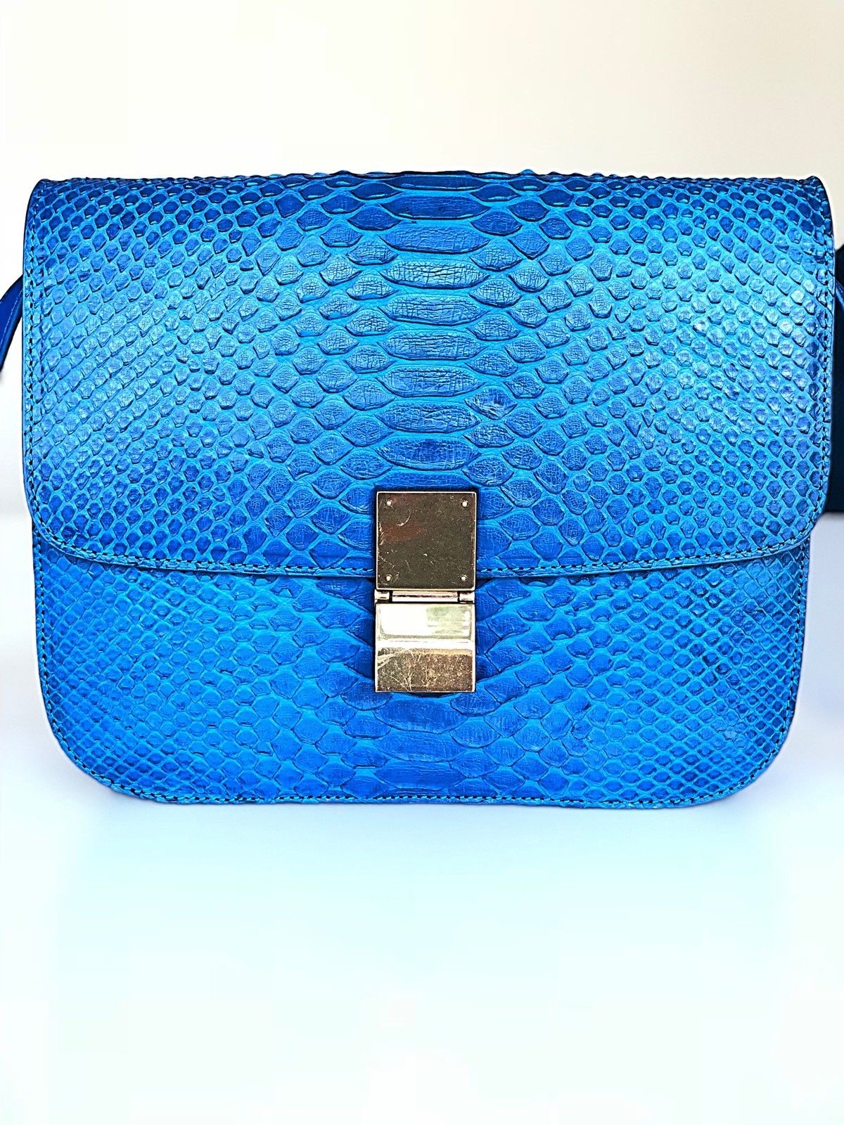 Celine Python Royal Blue Box GHW Medium Flap Handbag Cross Body Bag