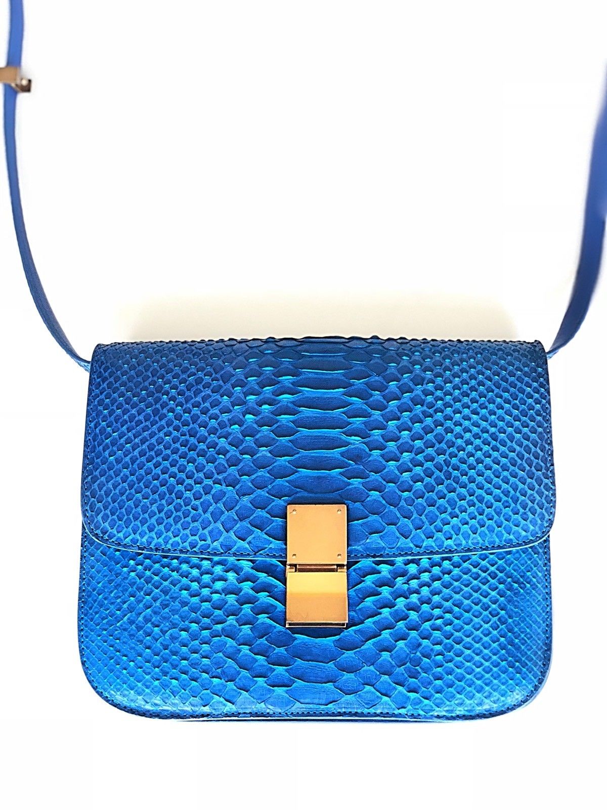 Celine Python Royal Blue Box GHW Medium Flap Handbag Cross Body Bag