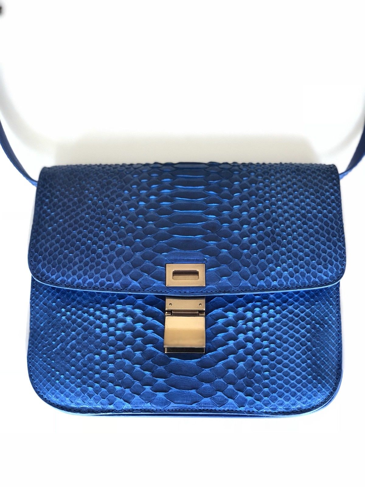 Celine Python Royal Blue Box GHW Medium Flap Handbag Cross Body Bag