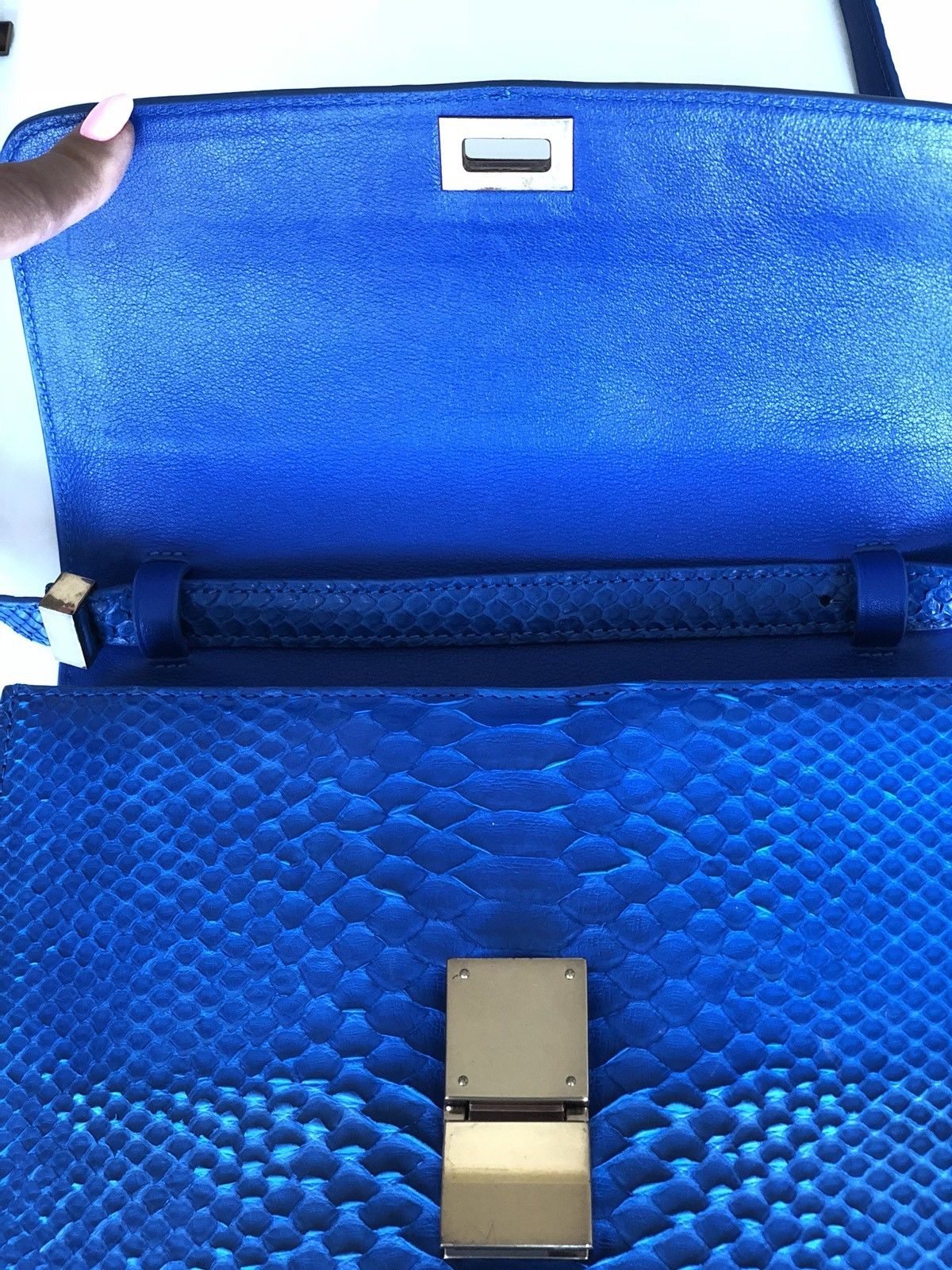 Celine Python Royal Blue Box GHW Medium Flap Handbag Cross Body Bag