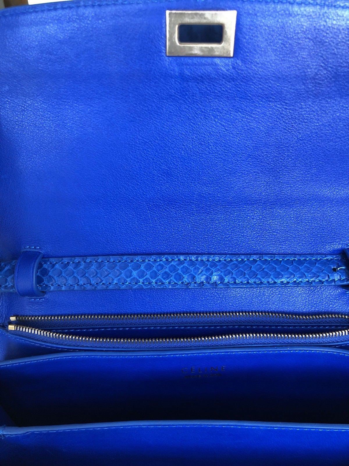 Celine Python Royal Blue Box GHW Medium Flap Handbag Cross Body Bag