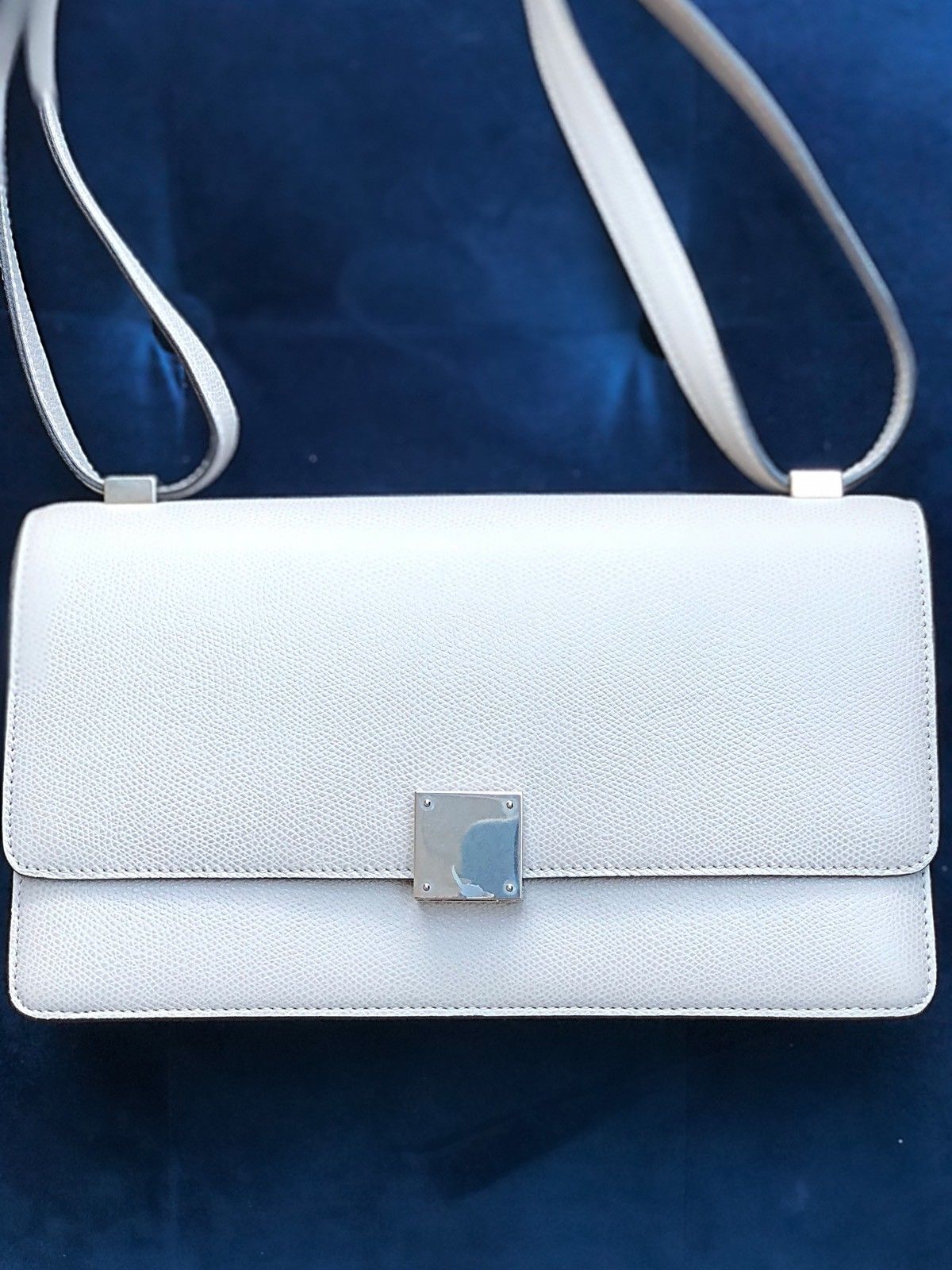 Celine Case Medium Light Gray Grey PHW Leather Flap Shoulder Handbag Bag