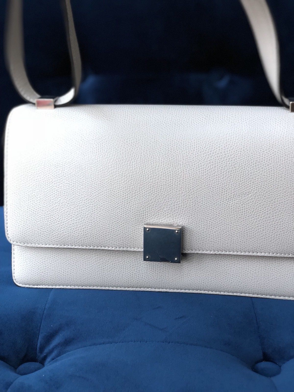 Celine Case Medium Light Gray Grey PHW Leather Flap Shoulder Handbag Bag
